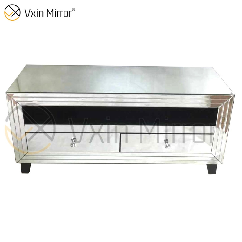Vxin Espejo Muebles Moderno Diamante Triturado Plata Espejo Chimenea Soportes de TV con 2 Puertas