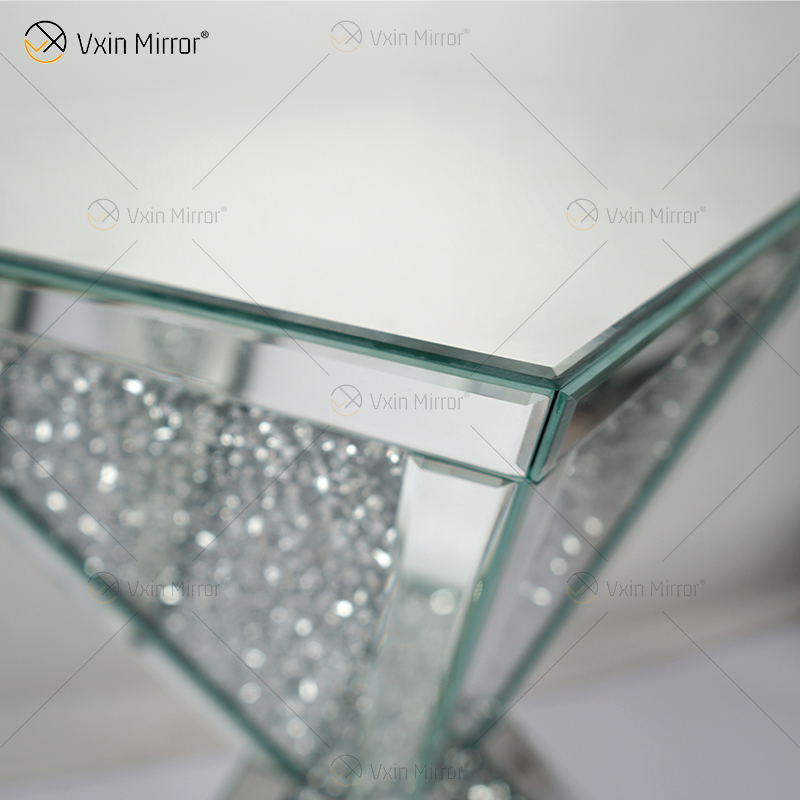 Vxin WXF-151 Espejo superior cuadrado Decoración Espejo de diamante Mesa lateral Mesa con espejo de vidrio