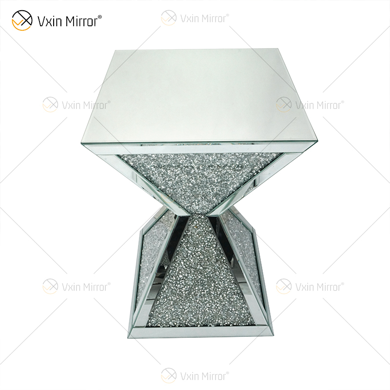 Vxin WXF-151 Espejo superior cuadrado Decoración Espejo de diamante Mesa lateral Mesa con espejo de vidrio