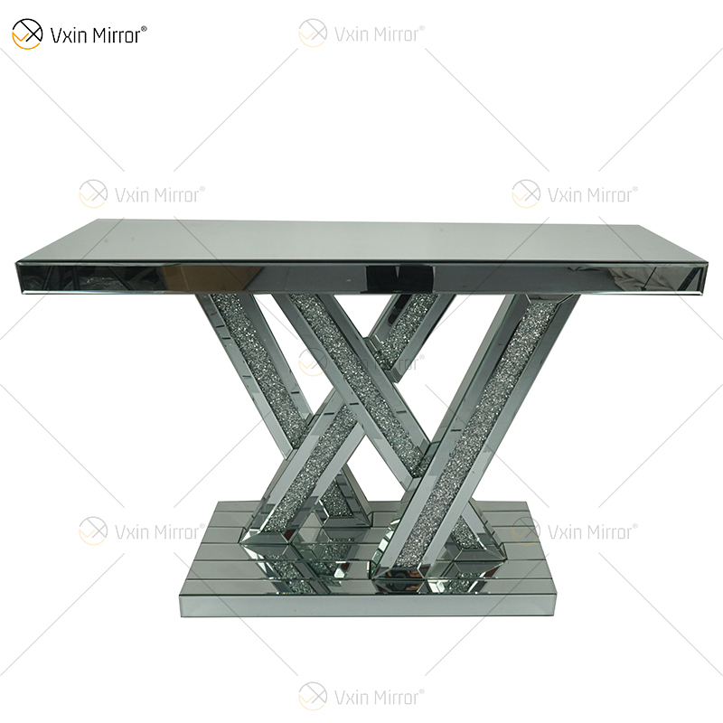 Vxin Mirror Venta caliente Silver Crystal W Design Consola Mesa con espejo Pasillo en muebles de sala de estar