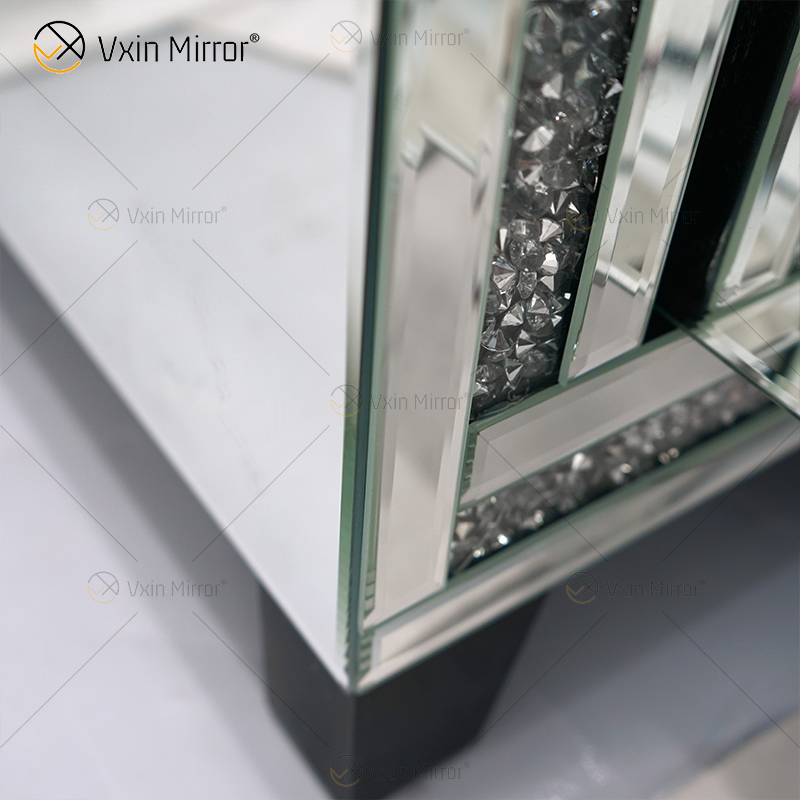 Muebles de espejo Vxin, gabinete de TV de plata con diamantes aplastados, soportes de TV con espejo y 2 cajones