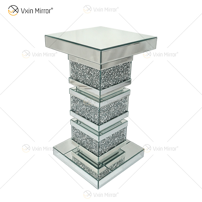 Vxin elegante WXF-135 decoración del hogar mesa auxiliar de diamantes triturados mesa auxiliar de muebles de espejo plateado
