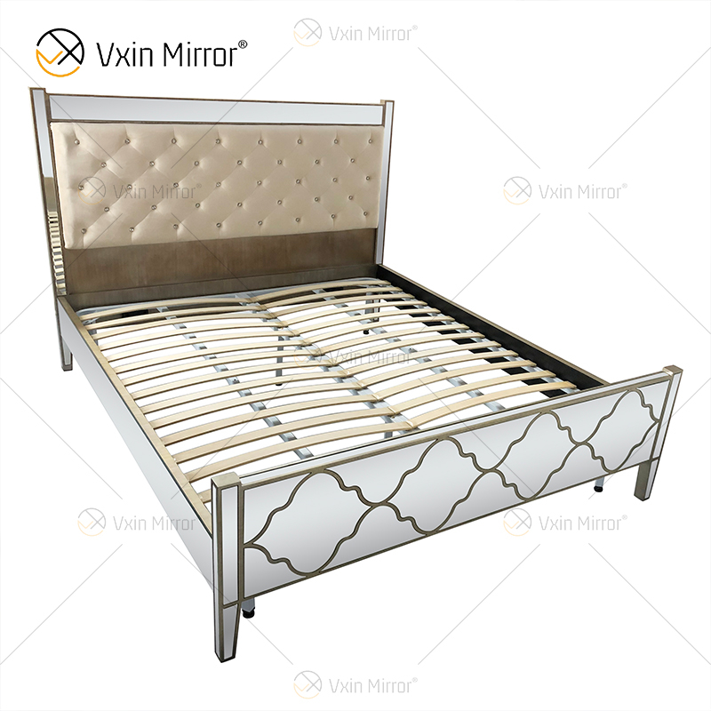Espejo Vxin Muebles antiguos WXWF-1084 Grace Golden Silver Cama King con espejo de lujo