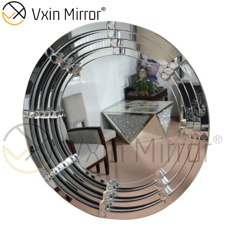 Espejo colgante de pared de cristal redondo plateado WXM-2147 curvo 3D