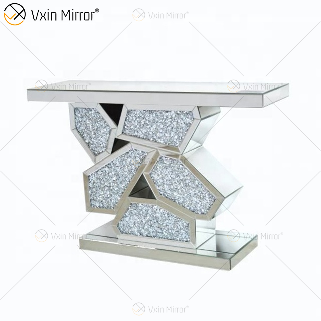 Mesa de consola con espejo de cristal de diamante triturado elegante de lujo barato de alta calidad de suministro de China para muebles de sala de estar WXF-506