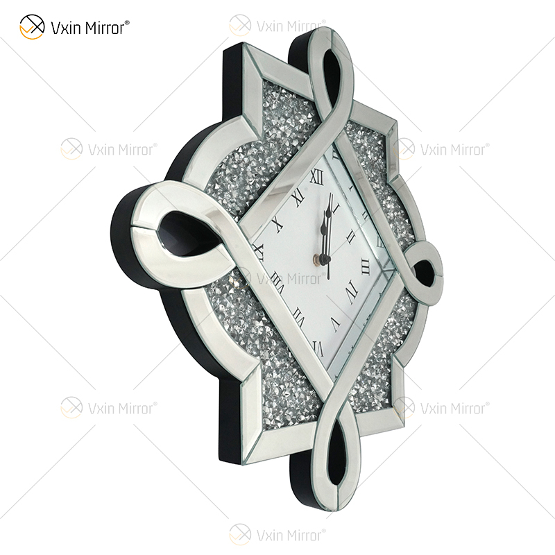 Paquete de prueba Nuevo diseño WXC-083 Reloj de pared con espejo 3D de diamante triturado plateado moderno
