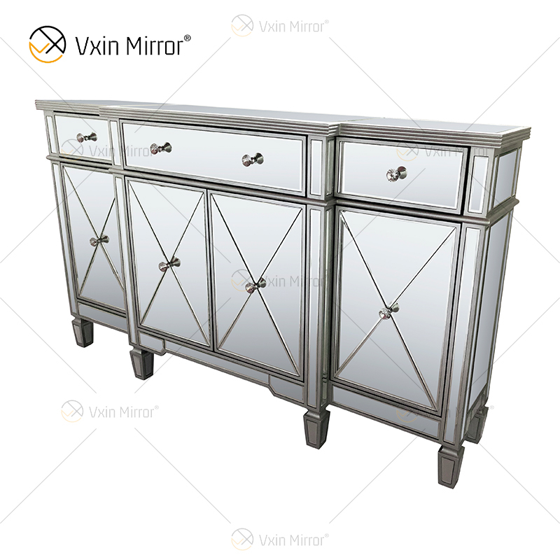WXF-027-1 Champagne Silver Home Decor Mirored Armario con cajones Muti