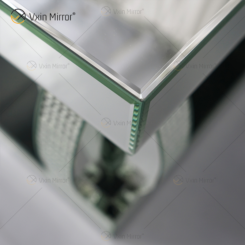 Mesa auxiliar personalizada WXF-1104 Mesa de centro con espejo de plata hecha en casa con cristal