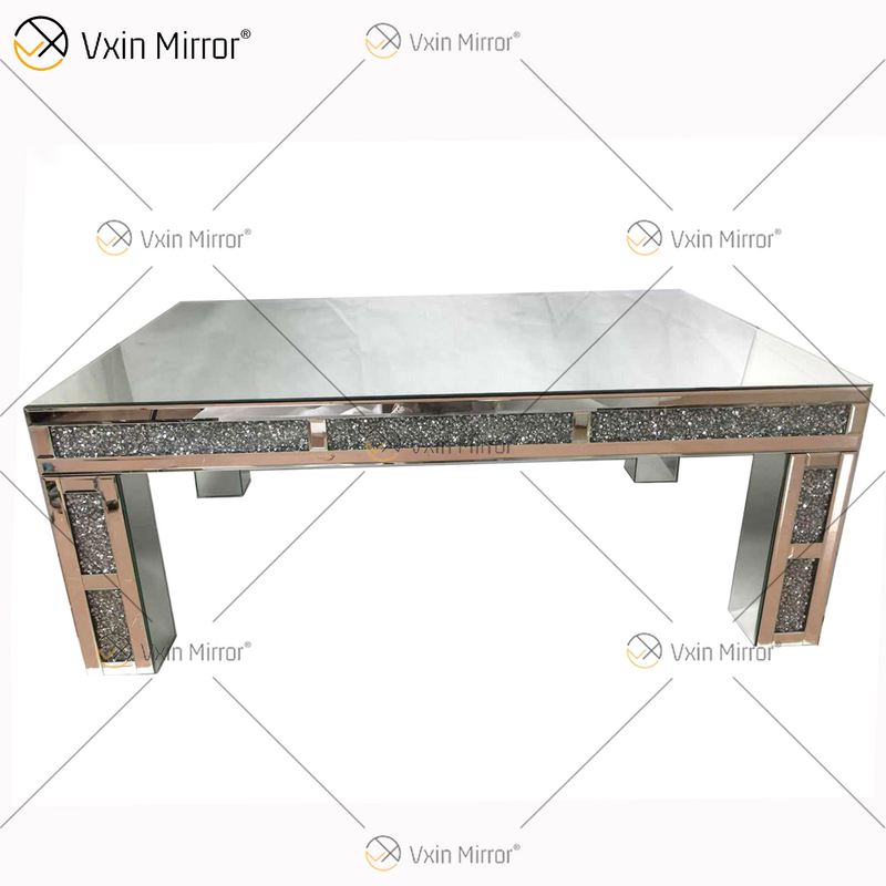 Mesa auxiliar personalizada WXF-701 Mesa de centro de plata hecha en casa con diamante triturado