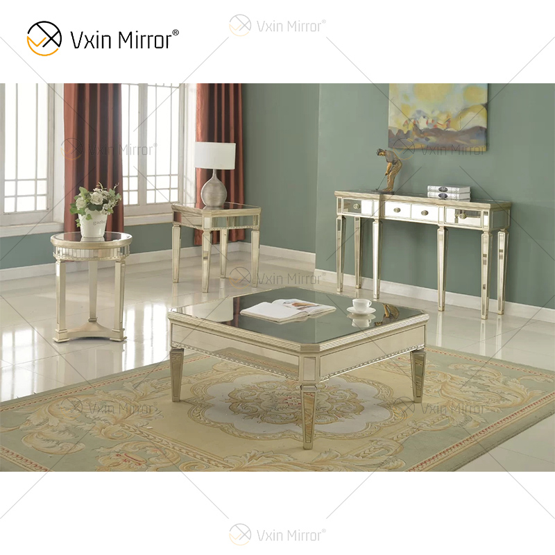 Mesa auxiliar de lujo WXWF-162 decoración del hogar cristal plata Anti oro muebles mesa auxiliar con espejo