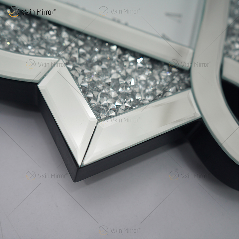 Paquete de prueba Nuevo diseño WXC-083 Reloj de pared con espejo 3D de diamante triturado plateado moderno