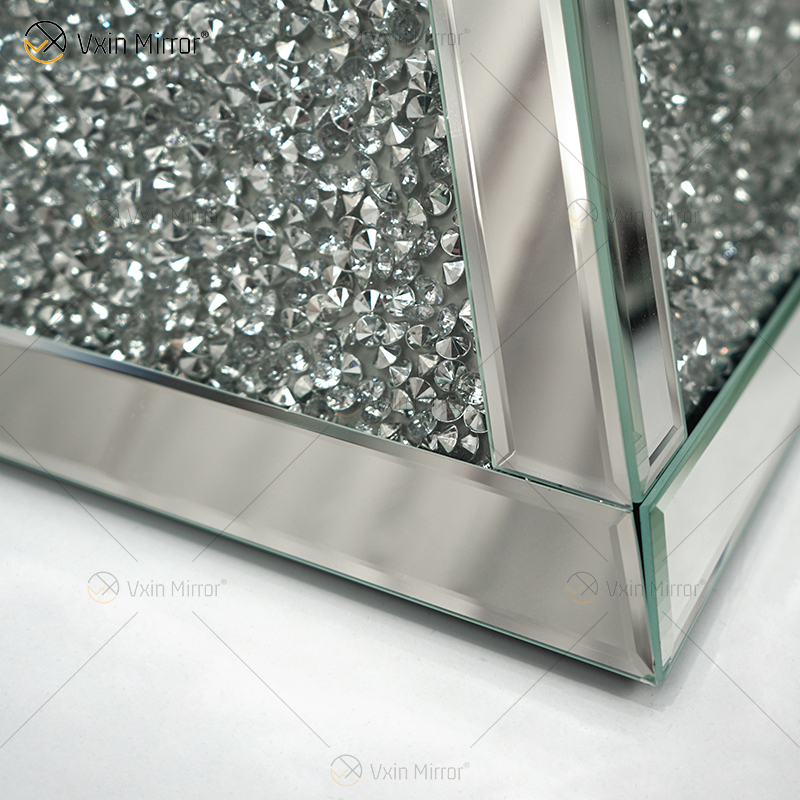 Vxin WXF-151 Espejo superior cuadrado Decoración Espejo de diamante Mesa lateral Mesa con espejo de vidrio