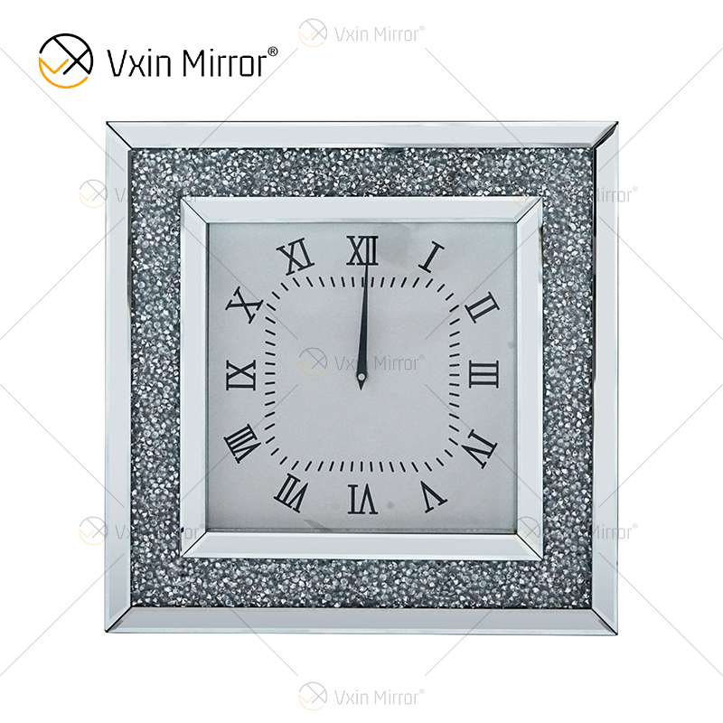 Reloj Espejo WXMC-011 Reloj Decorativo Plateado Con Diamante Triturado