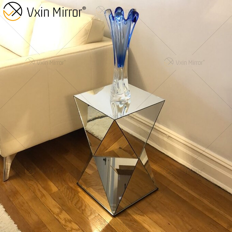 Diseño moderno, parte superior redonda, mesita de noche con espejo negro, mesa auxiliar de bloque Leib, mesa de consola de cristal para sofás, WXWF-953