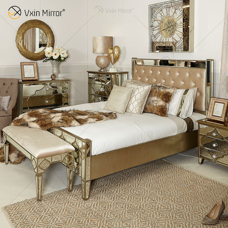 Vxin Antique Furniture WXWF-1088 Cama King Grace Golden Frame Mirrored Super Bed
