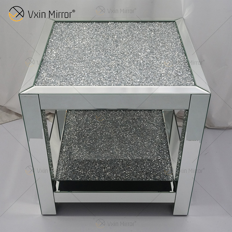 Vxin Mirrored Furniture WXF-117-4 Mesa auxiliar moderna y elegante con diamantes triturados