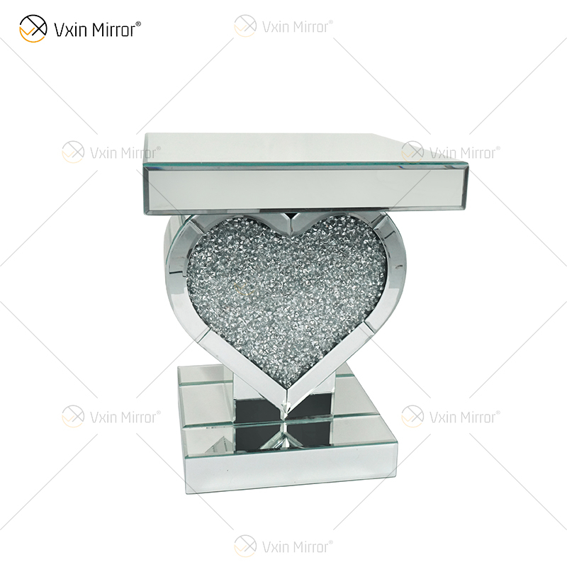 Mesa auxiliar con decoración de corazón WXF-508-1, mesita de noche con espejo de diamante triturado plateado, muebles para el hogar