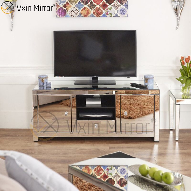 Muebles de vidrio con espejo Gabinete de soporte de TV con espejo moderno
