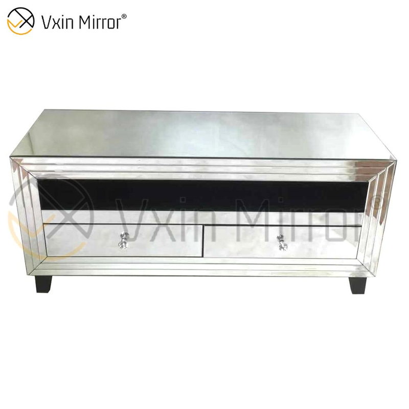 Vxin Espejo Muebles Moderno Diamante Triturado Plata Espejo Chimenea Soportes de TV con 2 Puertas