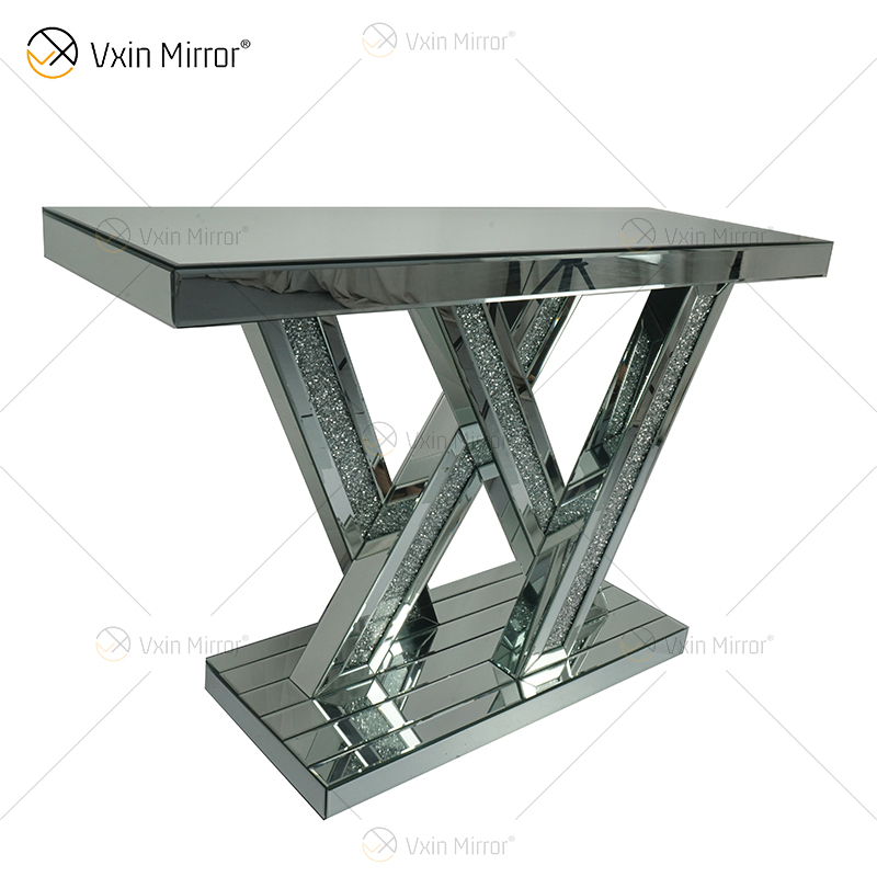 Vxin Mirror Venta caliente Silver Crystal W Design Consola Mesa con espejo Pasillo en muebles de sala de estar