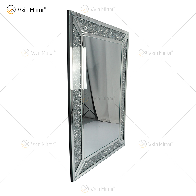 Rectángulo caliente diseño Vxin WXM-1761 decoración de pared plata triturado espejo colgante de pared de diamante