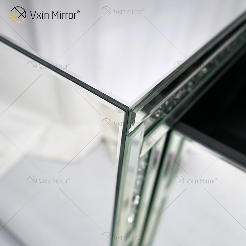Muebles de espejo Vxin, gabinete de TV de plata con diamantes aplastados, soportes de TV con espejo y 2 cajones