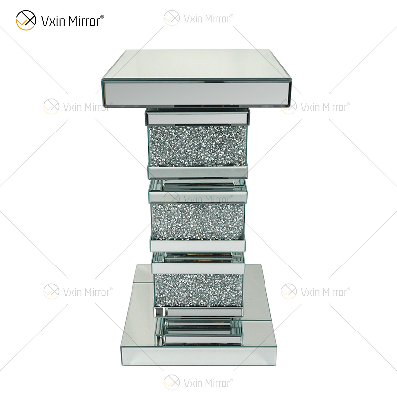 Vxin elegante WXF-135 decoración del hogar mesa auxiliar de diamantes triturados mesa auxiliar de muebles de espejo plateado