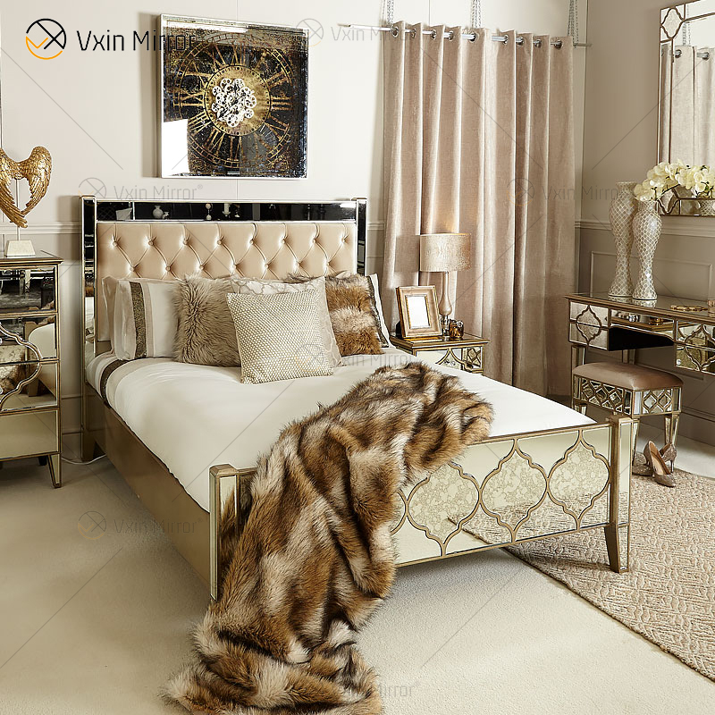 Vxin Antique Furniture WXWF-1088 Cama King Grace Golden Frame Mirrored Super Bed