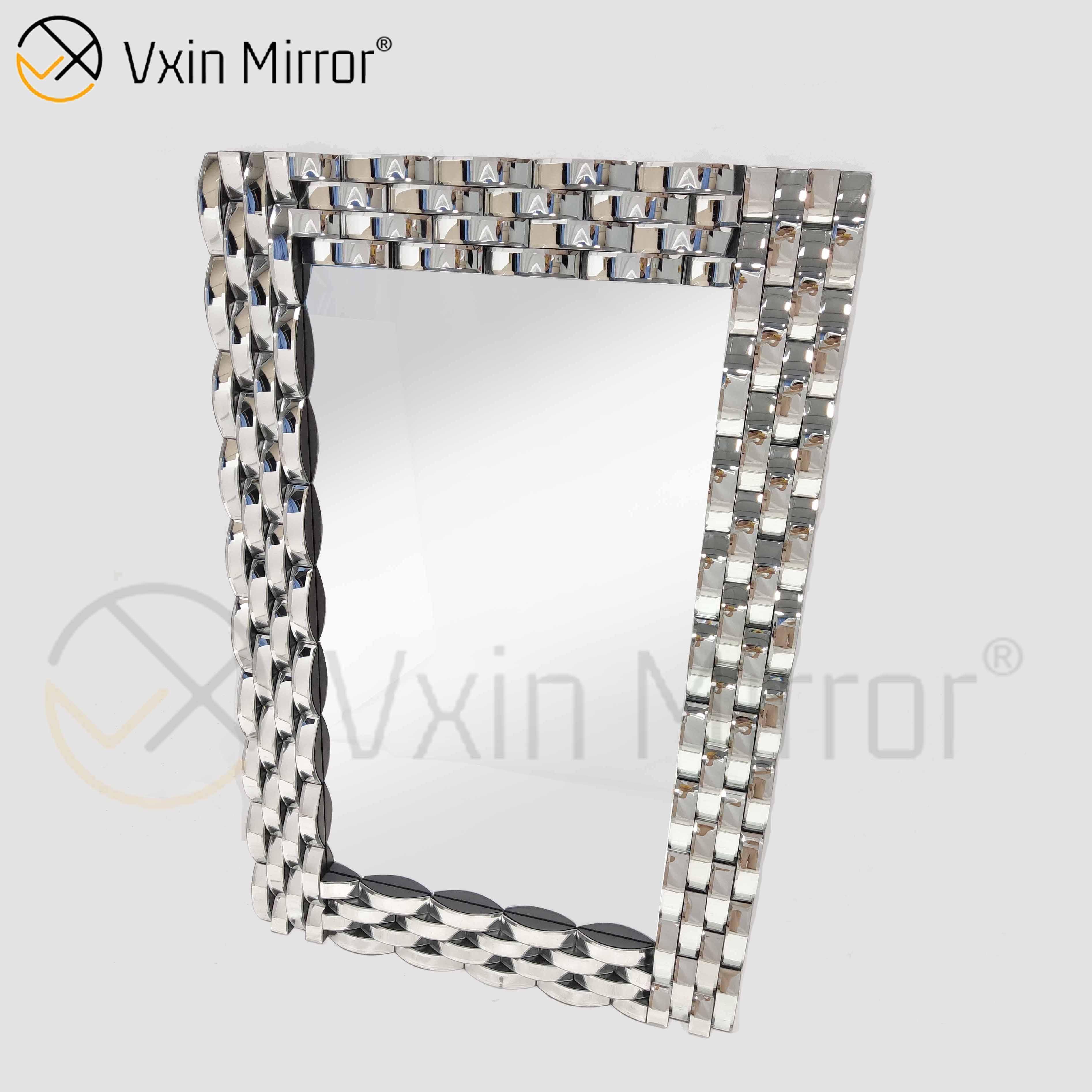 Decoración de pared Espejo colgante de pared de vidrio curvo plateado