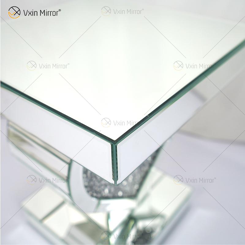 Mesa auxiliar con decoración de corazón WXF-508-1, mesita de noche con espejo de diamante triturado plateado, muebles para el hogar