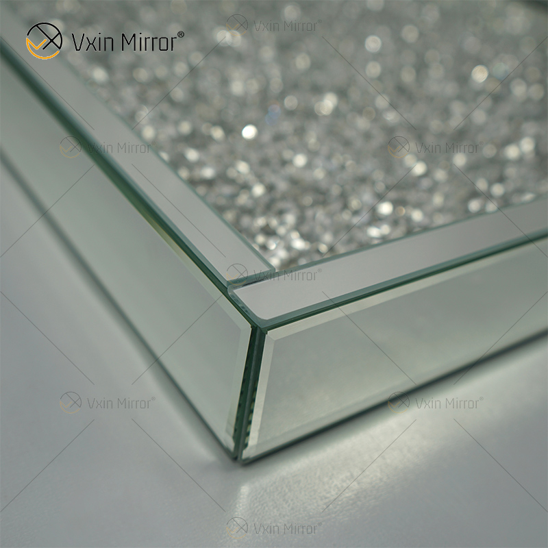 Venta caliente WXMT-019 Modern HomeDecor Bandejas cuadradas de espejo de vidrio de diamante triturado de plata