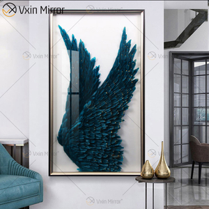 Cuadro decorativo moderno de WXPP-69 de plumas redondas, alas de plumas de Ángel 3D, pinturas decorativas en la pared para sala de estar enmarcada