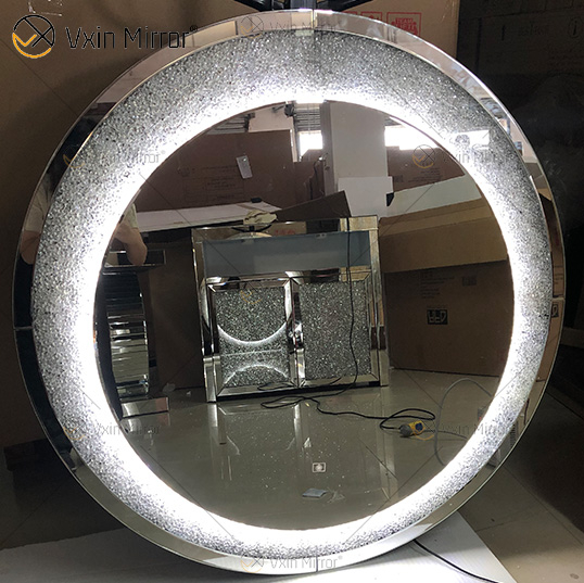 Nuevo diseño gran oferta WXM-2594 3 colores luz LED plata cristal redondo Simple moda diamante decoración espejo de maquillaje