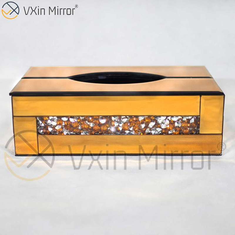 Vxin Mirror WXB-001 Caja de pañuelos con espejo de diamante triturado de vidrio de lujo marrón