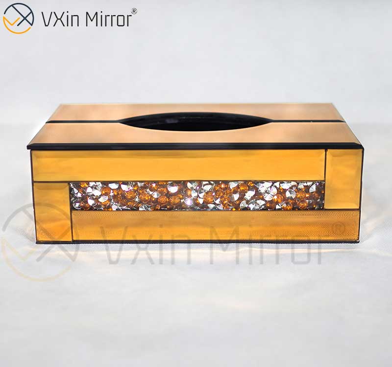 Home Decor WXB-001-2 Caja de pañuelos con espejo de diamante triturado de vidrio plateado