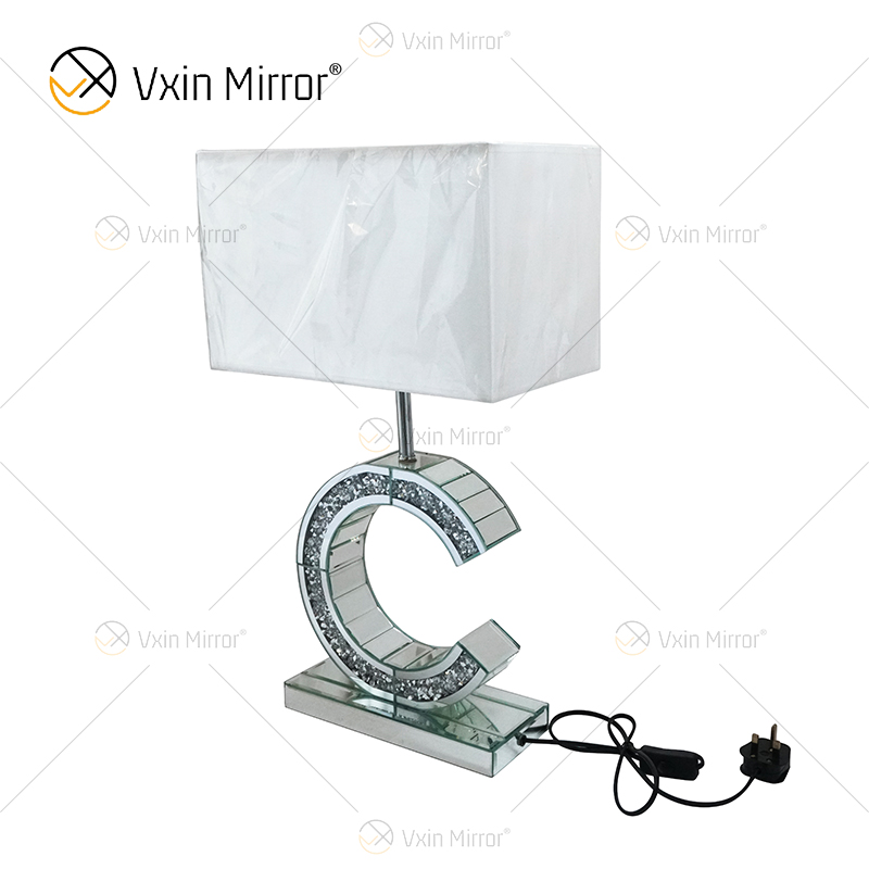 WXTL-02 de estilo moderno, lámpara de mesa en forma de C con espejo de cristal triturado plateado para lámpara de espejo de dormitorio