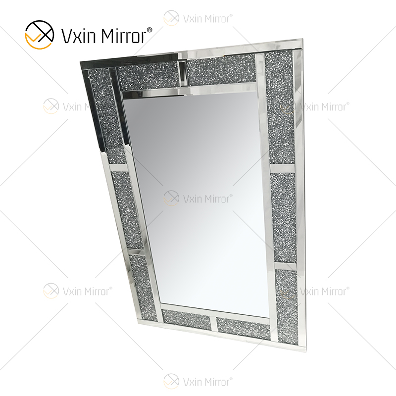 Rectángulo Popular WXM-1787 Decoración de pared Plata Diamante triturado Espejo para colgar en la pared