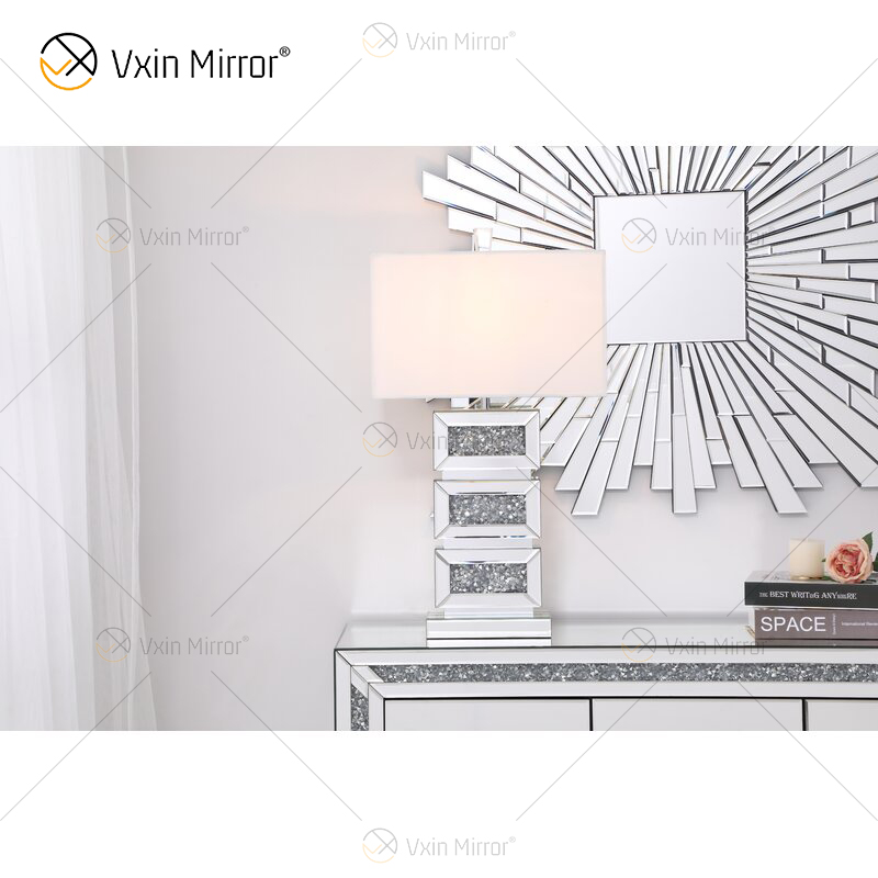 Suministro de fábrica WXTL-141 Lámpara de espejo de mesa LED de acrílico de cristal plateado moderno para luz cálida