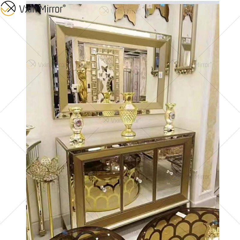 Aparador de diseño dorado Champage WXF-268 Gabinete de armario con espejo de lujo con cajones Muti