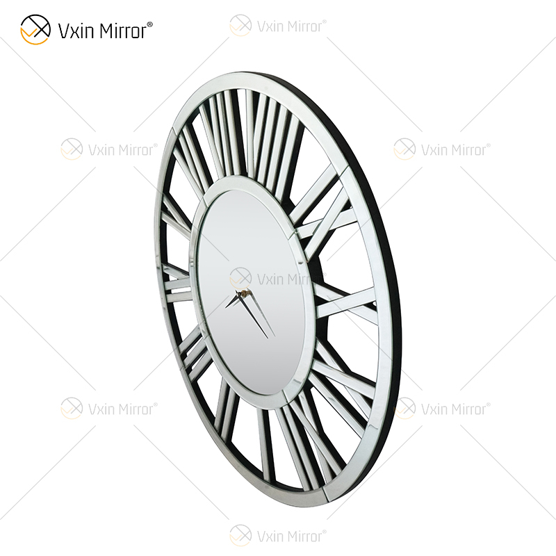 Venta caliente WXMC-04 pared moderna decorativa elegante diseño de números romanos reloj de espejo de pared de plata y oro