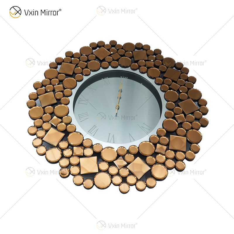 Reloj espejado WXMC-085 Decoración de pared plateada Reloj redondo de cristal elegante