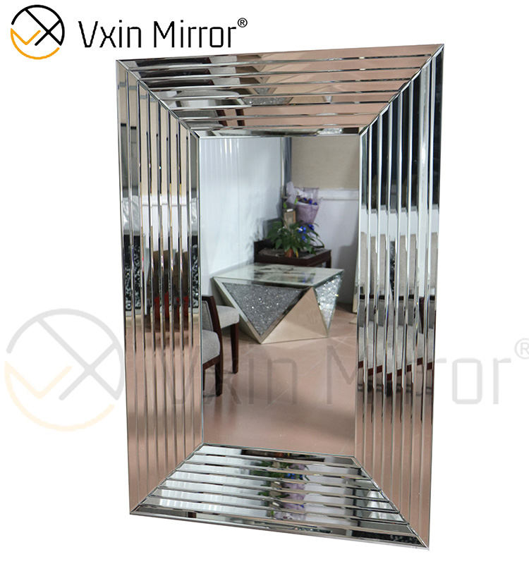Decoración de pared de diseño WXM-1529 Arte de pared con espejo Espejo colgante de pared rectangular plateado