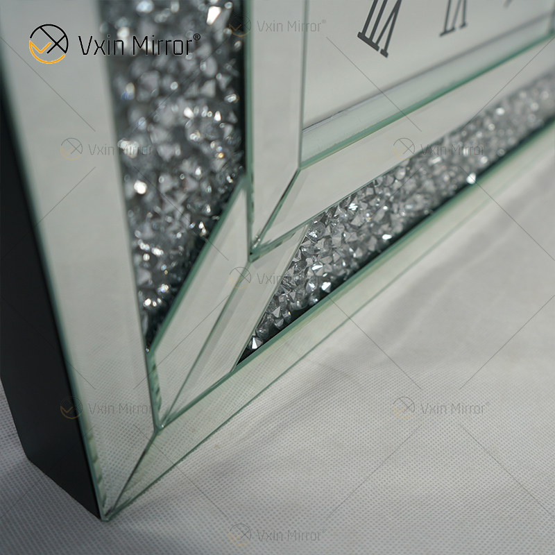Paquete anticaída WXC-001 Reloj de pared con espejo de diamantes triturados de plata moderna