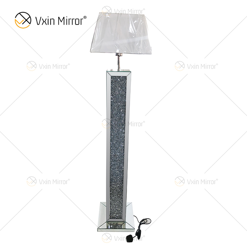 WXFL-032 Lámpara de pie de cristal plateado para sala de estar con pantalla para lámpara de espejo de hotel