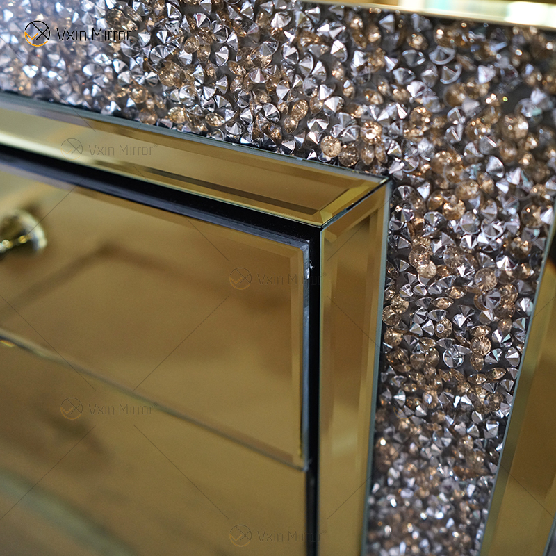 Decoración de lujo WXF-099 Gabinete de armario de diamantes machacados con espejo dorado con cajones Muti