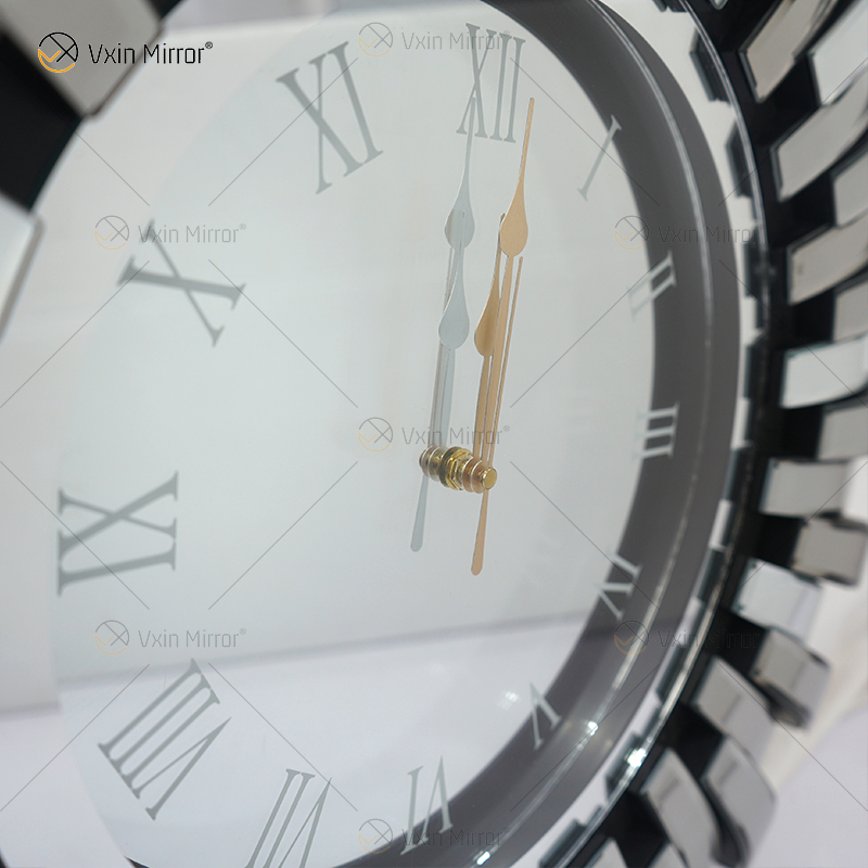 Reloj espejado WXMC-084 Vidrio doblado Decoración de pared plateada Reloj redondo 3D