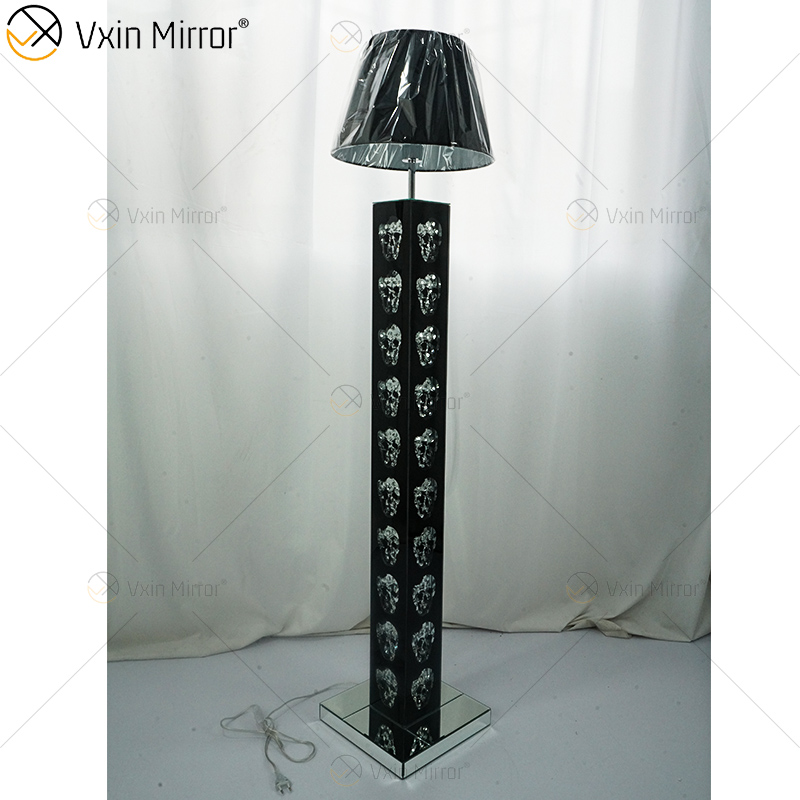 WXFL-027 de estilo gótico, lámpara de pie de cristal plateado para sala de estar con pantalla para lámpara de espejo de Hotel
