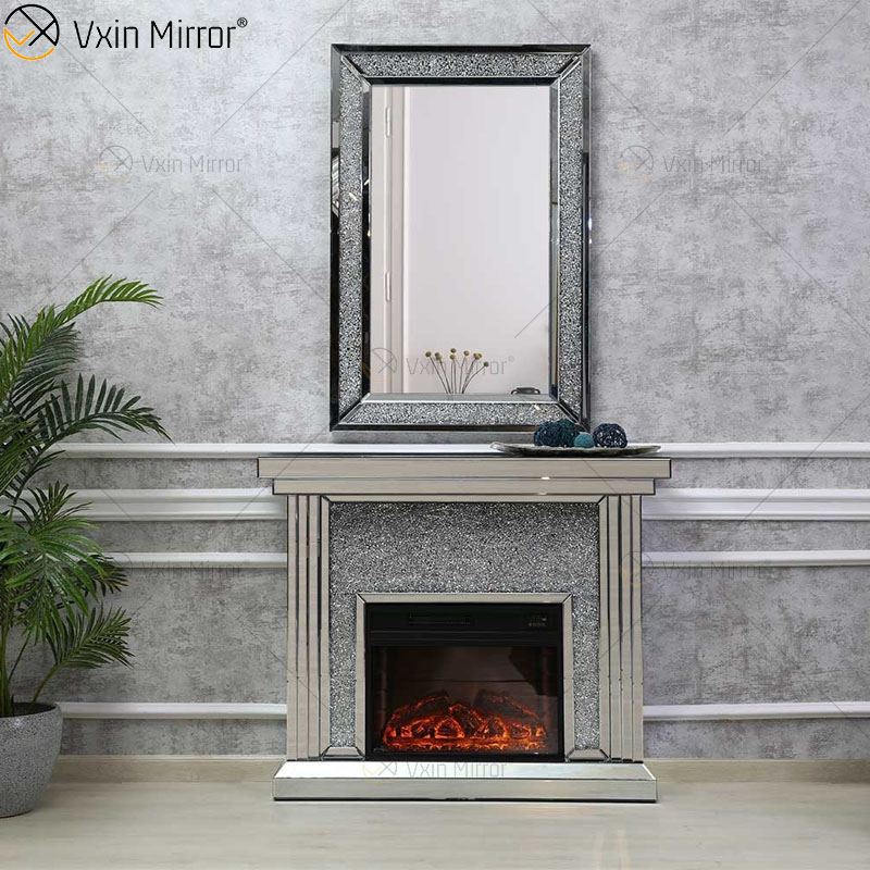 Home Decor WXWF-1104 Chimenea moderna con espejo de diamante triturado