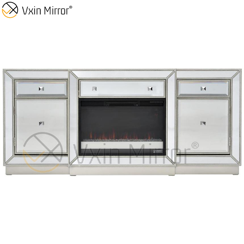 Muebles de espejo Vxin, soportes de TV para chimenea con espejo de champán y diamante triturado, soportes de armario con inserto de cristal