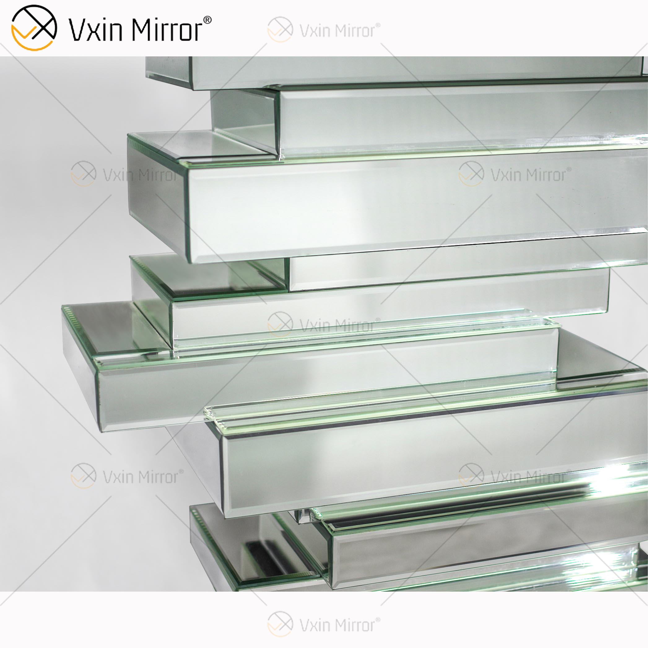 Venta al por mayor elegante WXF-011 encantadora mesa de consola de espejo plateado para muebles de lujo